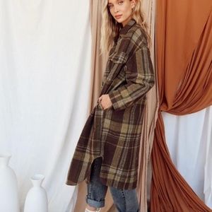 NWT 12th Tribe Tahoe Olive Plaid Long Jacket - OS